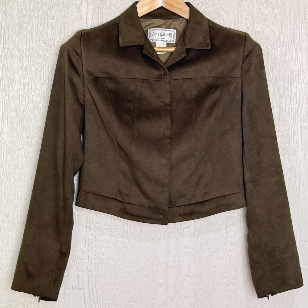 Lena Gabrielle New York Brown Faux Suede Cropped Jacket Collared Y2K Womens 6